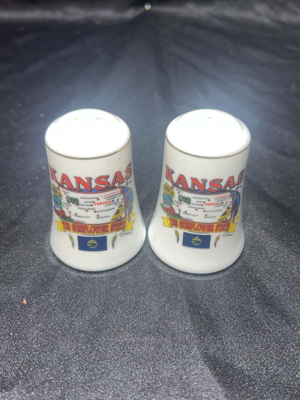 Vintage Kansas The Sunflower State Souvenir Ceramic Salt and Pepper Shaker Set